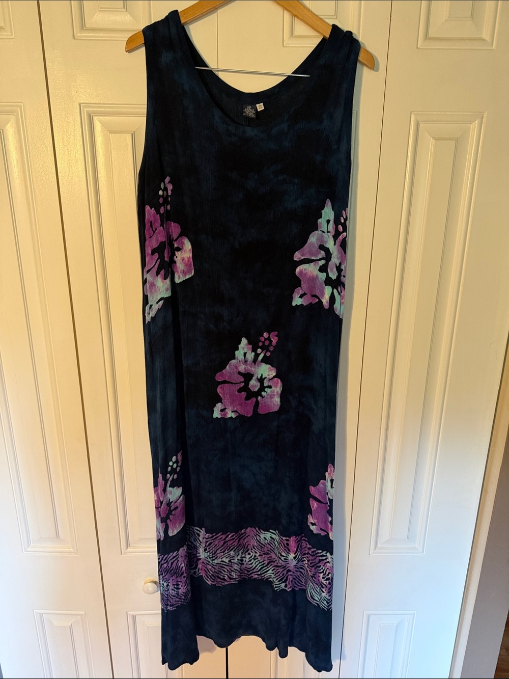 Navy Sleeveless Maxi Dress with Purple Floral Accents